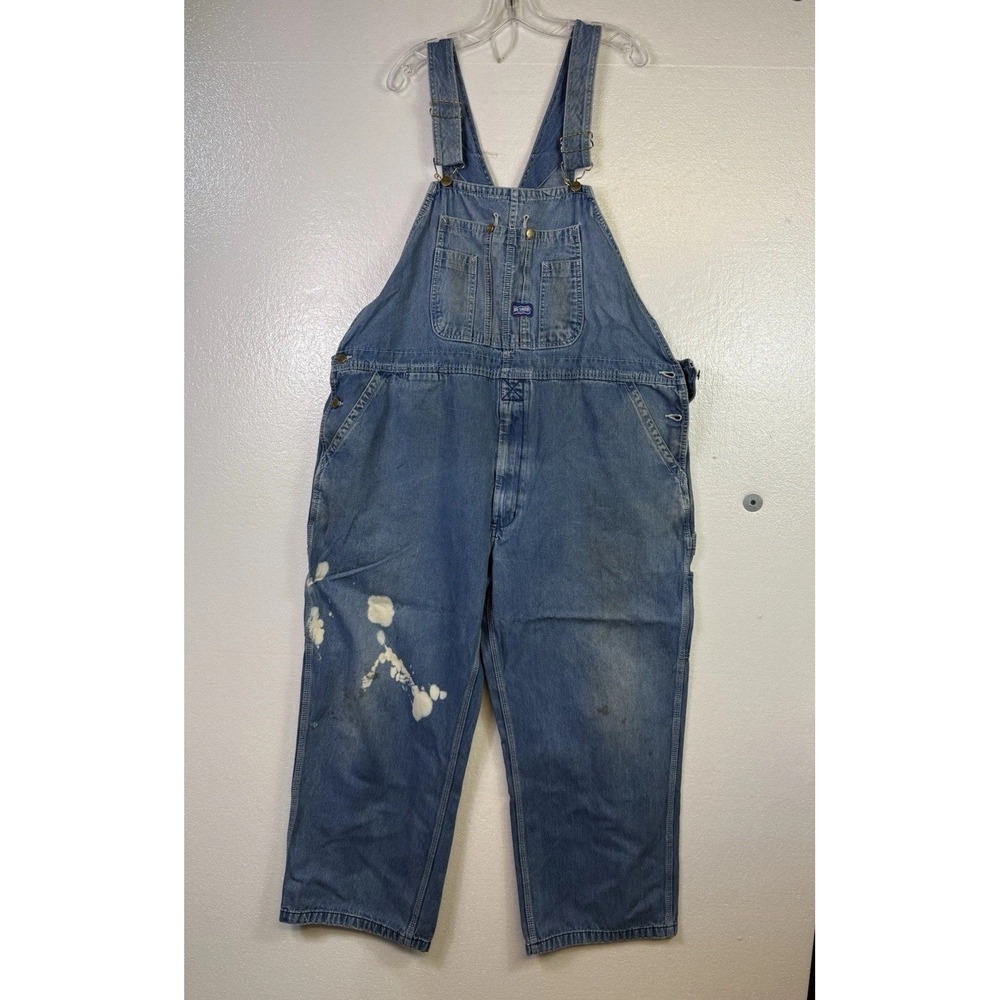 Big Smith Bib Overalls Men 46x28 Blue Denim Carpenter Distressed workwear Grunge